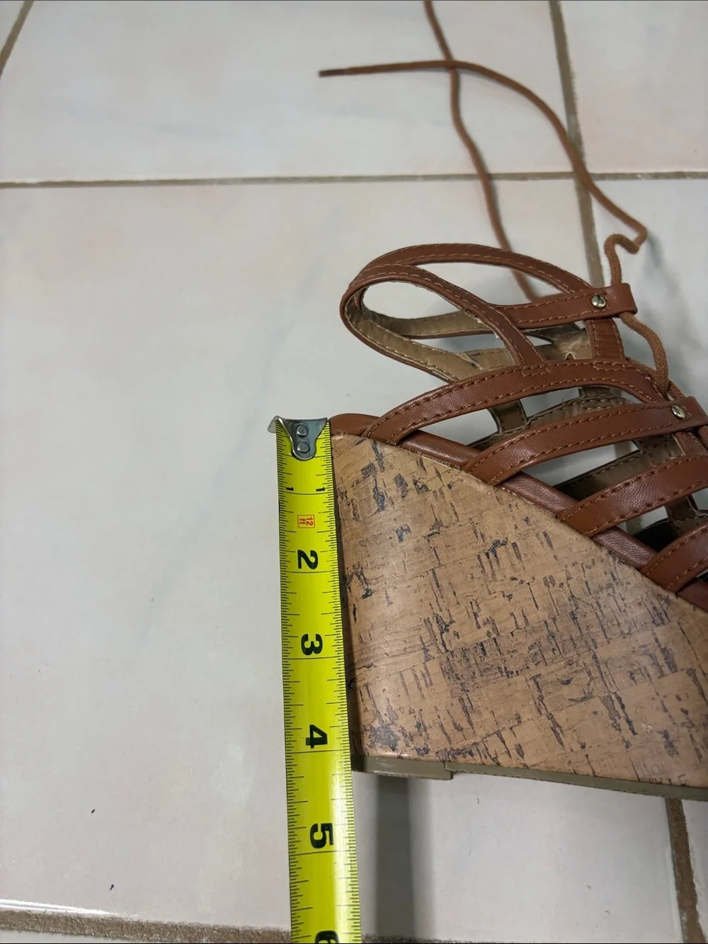 Brash Brown Lace-Up Cork Wedge Sandals. Size  8